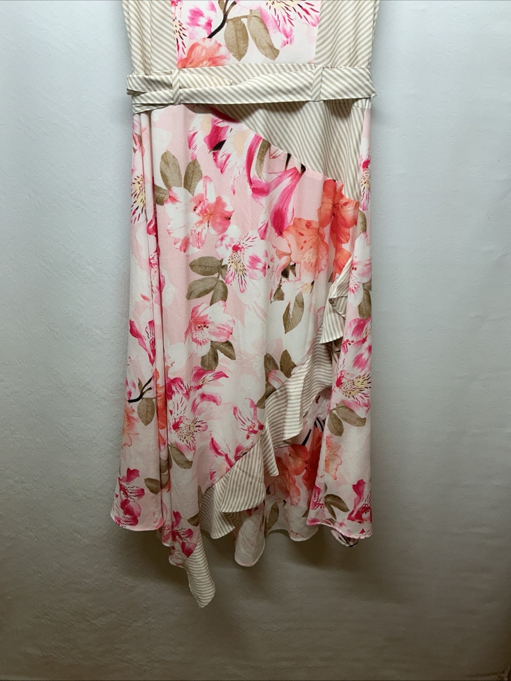 Calvin Klein Pink Floral High-Low Wrap Dress - Picture 3 of 6